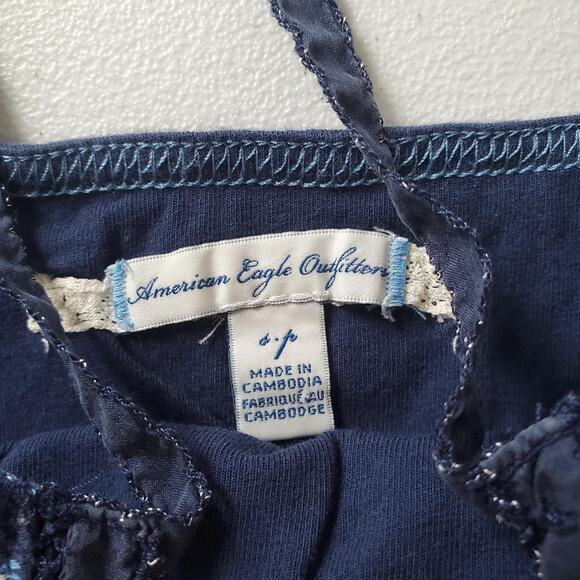 Y2K American Eagle Tank Top Women Small Blue Floral Lace Babydoll Shelf Bra Cami - Picture 5 of 9